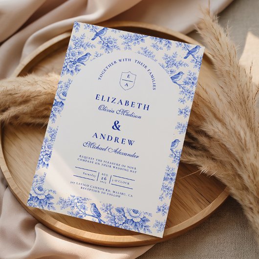 Classic Blue White Chinoiserie Wedding 招待状