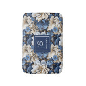 Classic Blue White Flowers Custom Name Bath Mat バスマット (正面縦)