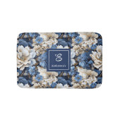Classic Blue White Flowers Custom Name Bath Mat バスマット (正面)