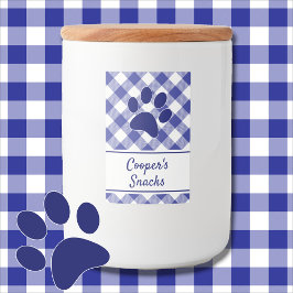 Classic Blue White Gingham Pattern Paw Name フードラベル