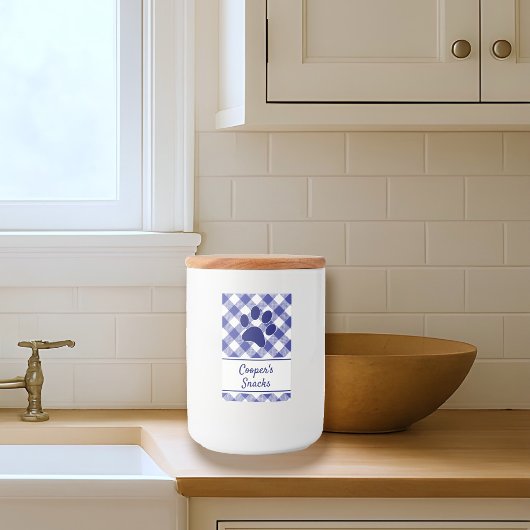 Classic Blue White Gingham Pattern Paw Name フードラベル