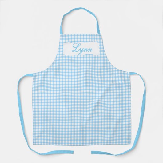Classic Blue & White Gingham | Personalized Name エプロン (正面)