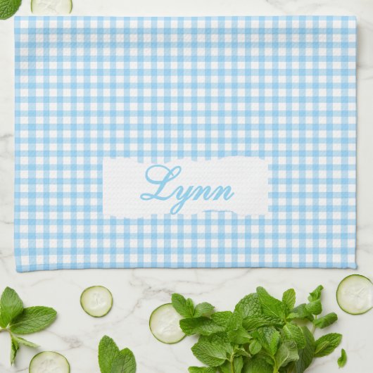 Classic Blue & White Gingham | Personalized Name キッチンタオル (折り畳み)