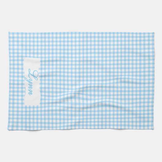 Classic Blue & White Gingham | Personalized Name キッチンタオル (横)
