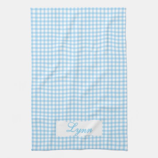 Classic Blue & White Gingham | Personalized Name キッチンタオル (縦)
