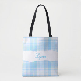 Classic Blue & White Gingham | Personalized Name トートバッグ