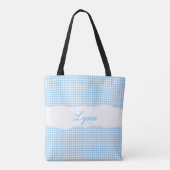 Classic Blue & White Gingham | Personalized Name トートバッグ (裏面)