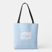 Classic Blue & White Gingham | Personalized Name トートバッグ (裏面)