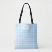 Classic Blue & White Gingham | Personalized Name トートバッグ (正面)