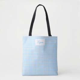 Classic Blue & White Gingham | Personalized Name トートバッグ