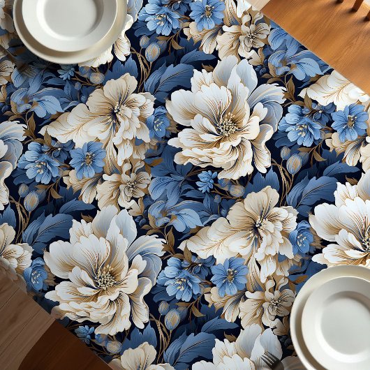 Classic Blue White Ivory Floral Dining Tablecloth テーブルクロス