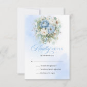 Classic Blue White Peony Eucalyptus Wedding RSVP (正面)