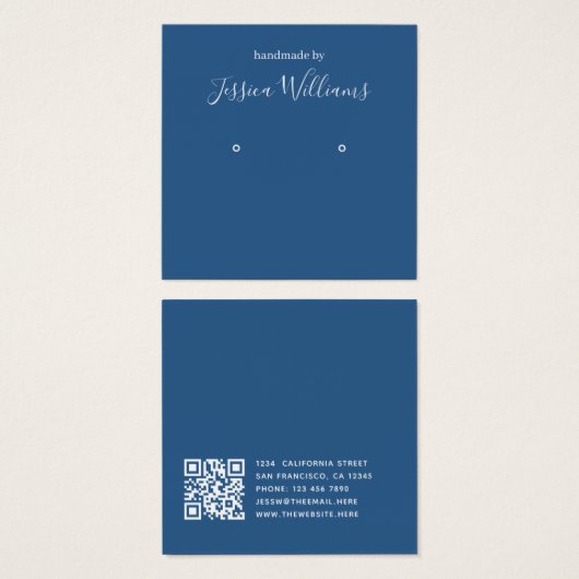 Classic Blue White QR Code Earring Display Card (正面&裏面)