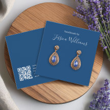 Classic Blue White QR Code Earring Display Card