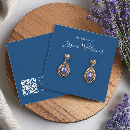 Classic Blue White QR Code Earring Display Card