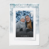 Classic Blue White Snowflake Happy Holidays Photo 箔シーズンカード (正面)