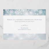 Classic Blue White Snowflake Joyful Bulb Photo 箔シーズンカード (裏面)