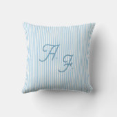 Classic Blue White Stripe Coastal Monogram Throw クッション (裏面)