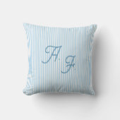 Classic Blue White Stripe Coastal Monogram Throw クッション (正面)