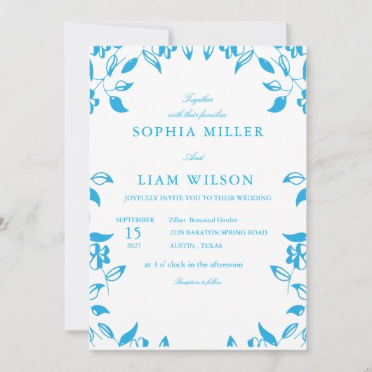 classic blue  wild flowers wedding invite 招待状 (正面)