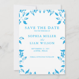 classic blue wild flowers wedding save the date 招待状