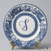 Classic Blue Willow Pattern Custom Script Monogram ペーパープレート
