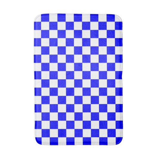 Classic Blue with White Square Pattern バスマット (正面縦)