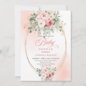 Classic Blush Floral Girl Baby Shower Party Invite 招待状 (正面)