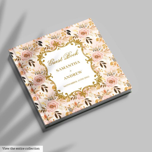 Classic Blush Gold Boho Wedding Guest Book Signing ゲストブック