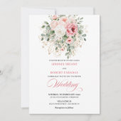 Classic Blush Peonies Gold Floral Wedding Invites 招待状 (正面)