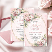 Classic Blush Pink Floral Eucalyptus Baby Shower 招待状