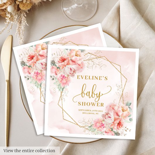 Classic blush pink florals baby shower luncheon  スタンダードランチョンナプキン