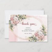 Classic Blush Pink Flowers and Greenery Thank You  サンキューカード (正面)