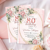 Classic Blush Pink Flowers Greenery 80th Birthday 招待状