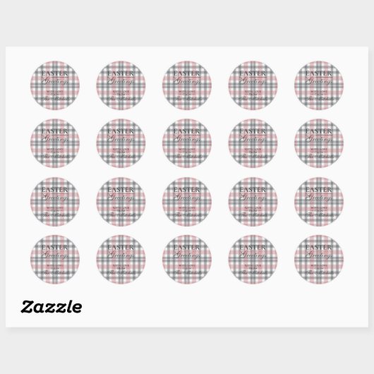 Classic Blush Pink Gray Plaid Pattern Label Sheet ラウンドシール (シート)