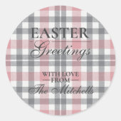 Classic Blush Pink Gray Plaid Pattern Label Sheet ラウンドシール (正面)