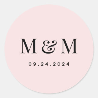 Classic Blush Pink Monogram Typography Wedding ラウンドシール
