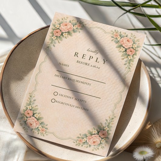 Classic Blush Rose Arch Wedding 出欠カード