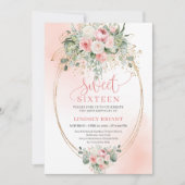 Classic Blush Rose Sweet Sixteen Birthday Invite 招待状 (正面)