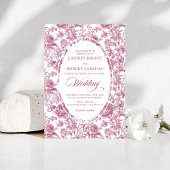 Classic Blush Rose Toile Floral Wedding Invitation 招待状