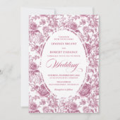 Classic Blush Rose Toile Floral Wedding Invitation 招待状 (正面)