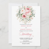 Classic Blush Roses Greenery Gold Wedding Invite 招待状 (正面)