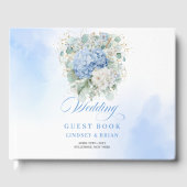 Classic Bohemian Blue Hydrangeas Gold Guest Book ゲストブック (正面)
