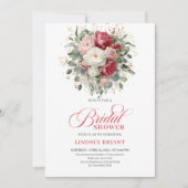 Classic Bohemian Burgundy Blush Gold Bridal Shower 招待状 (正面)