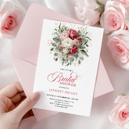 Classic Bohemian Burgundy Blush Gold Bridal Shower 招待状