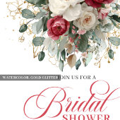 Classic Bohemian Burgundy Blush Gold Bridal Shower 招待状
