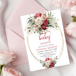 Classic Bohemian Crimson Red White Gold Floral   招待状