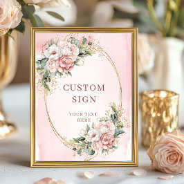 Classic Bohemian Light Pink Flowers Custom Sign ポスター