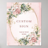 Classic Bohemian Light Pink Flowers Custom Sign ポスター (正面)