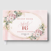 Classic Bohemian Pink Floral Greenery Sweet 16 ゲストブック (正面)